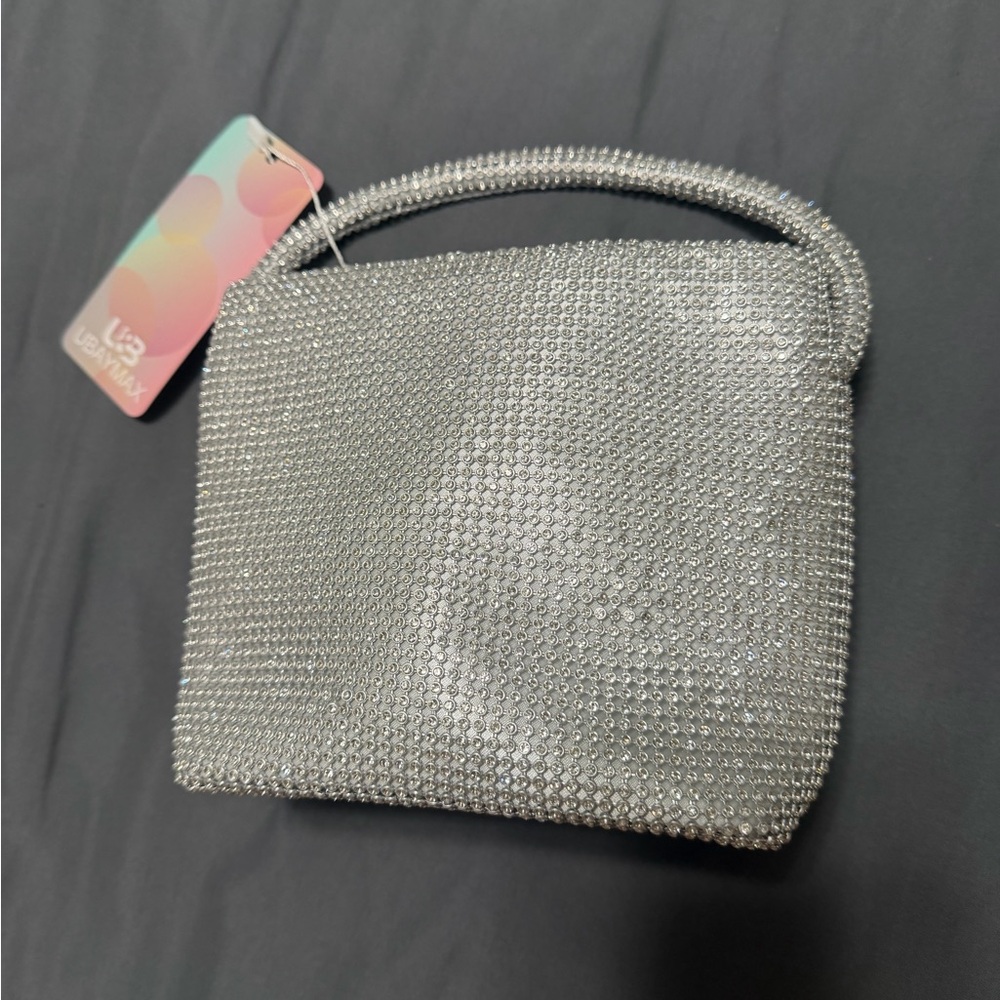 Silver Rhinestone Crystal Evening Bag Clutch Purse Top Handle Bridal Formal